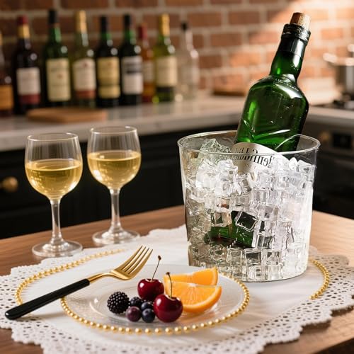 6.5 in Clear Plastic Ice Bucket – Multi-Purpose Wine/Champagne/Beer Cooler, Snack Tub, Kettle Corn Bowl, Vase – BPA-Free, ...