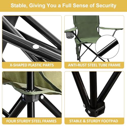 VOYSIGN Camping Folding Chair with Cup Holder & Storage Pocket - 5.5lbs Lightweight, 225lb Capacity Portable Camp Chairs f...