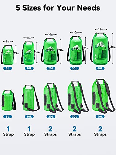 HEETA Dry Bag Waterproof for Women Men, 5L/10L/20L/30L/40L Roll Top Lightweight Dry Storage Bag Backpack with Phone Case f...