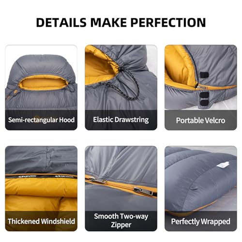 QEZER Down Sleeping Bag for Adults 620 Fill Power 0 Degree Sleeping Bag Cold Weather Ultralight with Pouch for Backpackin...