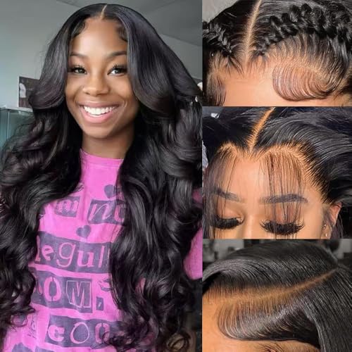 13x6 Body Wave Lace Front Wigs Human Hair Pre Plucked 180 Density HD Transparent Lace Frontal Wigs Human Hair for Women Glueless Wigs Human Hair with Baby Hair 26Inch