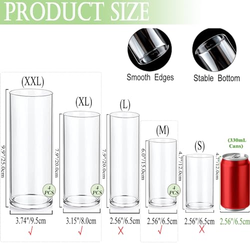 PNJHDZ Set of 12 Glass Cylinder Vases for Centerpieces with 8 Pack Vase Filler 12 Pearl String 24 White Floating Candles f...