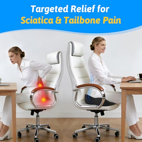 Seat Cushion for Tailbone & Sciatica Pain Relief - Plush Yet Supportive Ergonomic Memory Foam Chair Cushions for Office Ch...