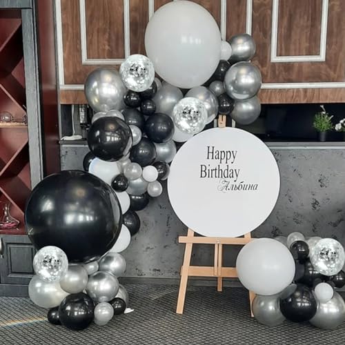 Black and Silver Balloons, 60 Packs 12 Inch Chrome Metallic Silver Balloons and Confetti Balloons, Black White Silver Ball...