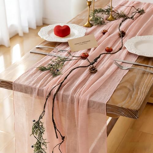 Keketoarrange Pink Valentines Day Decorations Table Runner Cheese Cloth Rustic Gauze Cheesecloth Table Runner 120 Inch 10 ...