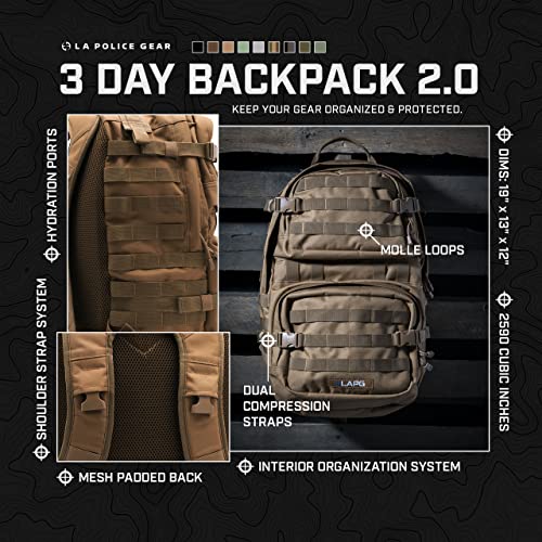 LA Police Gear LAPG 72-Hour Tactical Survival Backpack, Durable MOLLE Bug Out Bag for Hiking, Hunting & Adventures, OD Green