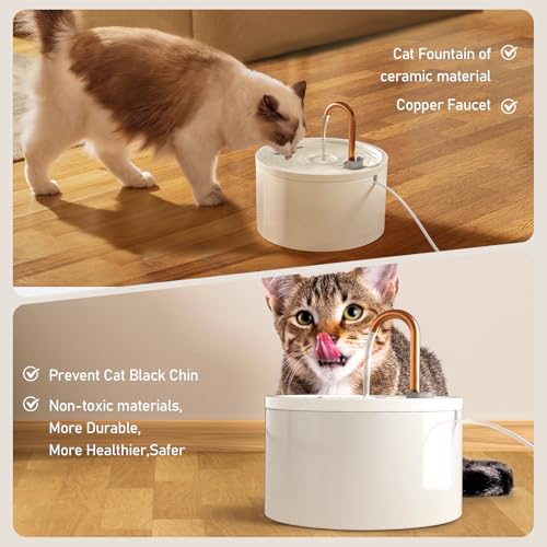 DOOOB Ceramic Cat Water Fountain, 2.1L/71oz Ceramic Cat Fountain, Automatic Ceramic Water Fountain for Cats, Pet Water Fou...