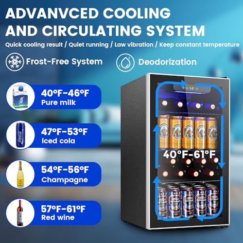 Electactic Mini Fridge 130 Can Beverage Refrigerator Cooler, 3.2 Cu.Ft Drink Fridge for Soda Wine Beer, Adjustable Tempera...