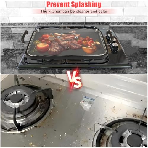 Vayepro 2-Burner Griddle Pan with Glass Lid - Nonstick Stovetop Griddle for Gas, Glass Stove Top - Aluminum Camping Grill ...