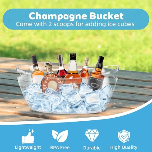 Ice Bucket 2 PCS for Parties 5.5 Liter Large Clear Champagne Beer Tub Mimosa Bar Supplies Kit Acrylic Plastic Wine Beverag...