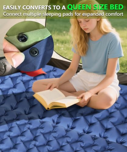 YOUXIU Camping Sleeping Pad, Extra Thickness 3'' Ultralight Inflatable Sleeping Mat with Built-in Foot Pump, Durable Compa...