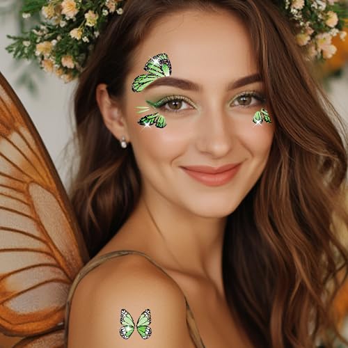 JoyfulGlam Glitter Fairy Makeup Kit Accessories For Women Butterfly Face Temporary Tattoos Stickers For Eyes Princess Rave...