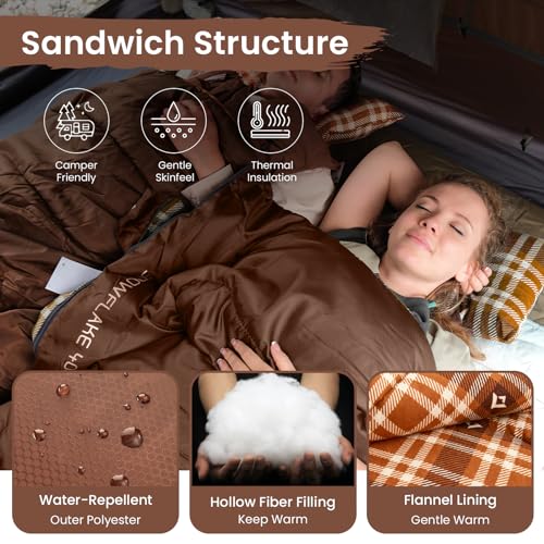 KingCamp Sleeping Bag for Adults, Cold Weather & Warm XL Big and Tall Flannel Sleeping Bags with Compression Sack Portable...