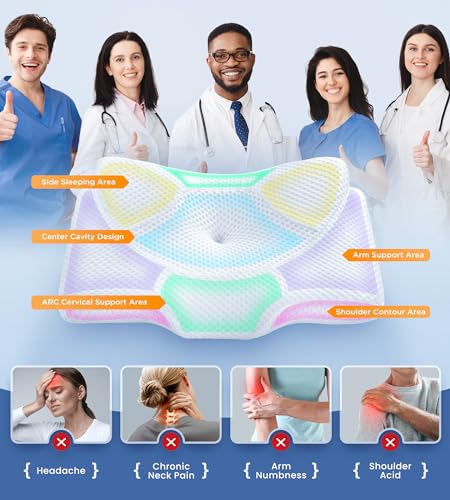 Osteo Cervical Pillow for Neck Pain Relief, Hollow Design Odorless Memory Foam Pillows with Cooling Case, Adjustable Ortho...