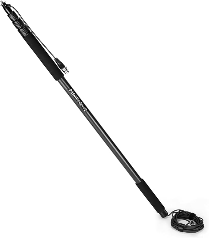 PROAIM 12ft Carbon Fibre Boom Pole with 20ft XLR Cable for Microphones/Audio Recording. Expandable from 3.6 to 12'. Sound-...