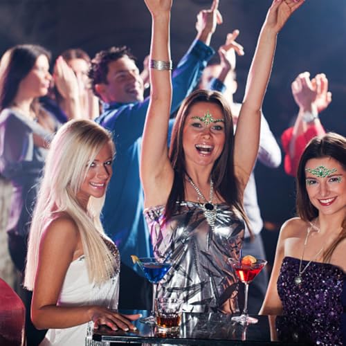 2 Pack Green Face Gems Jewels for Women Cosplay Glitter Mermaid Ivy Makeup Accessories Halloween Green Face Jewel Stickers...