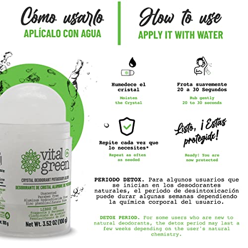 Vital Green Crystal Potassium Alum Deodorant ? Unscented Mineral Deodorant For Men, Women And Athletes -3.53oz / 100 g (12 Units)