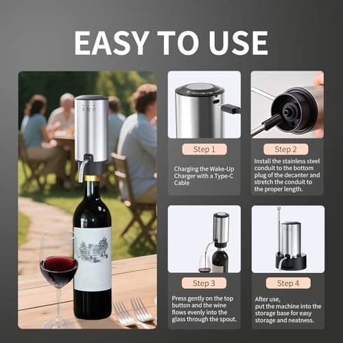 Rechargeable Wine aerator Electric Wine Decanter, Automatic Wine Dispenser withStorage Base,Two Modes:long press to contin...