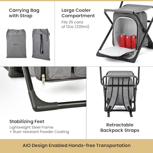 Arrowhead Outdoor Multi-Function 3-in-1 Compact Camp Chair: Backpack, Stool & Insulated Cooler, w/Bottle Holder & Storage ...