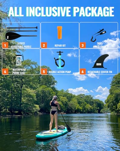 BM Paddle Board Inflatable Stand Up Paddle Board, SUP Paddleboard for Adult, Premium Accessories | Non-Slip EVA Deck & Foa...