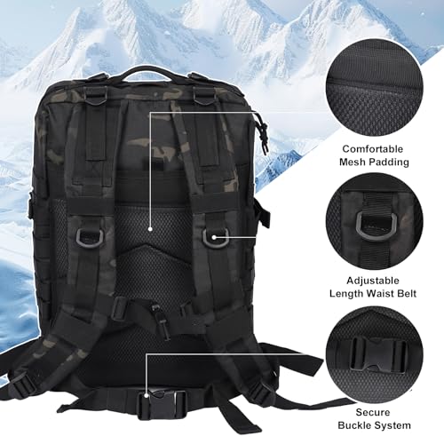 Oraynn 50L Large Military Tactical Backpack Molle Army Assault Pack for Travel Camping Hiking Fishing Backpack for men (bl...