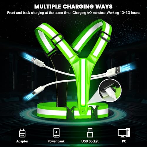 Fokia Kunbio LED Reflective Running Vest Gear,Light Up Vest Runners Night Walking USB Rechargeable,Up to 11hrs Light with ...