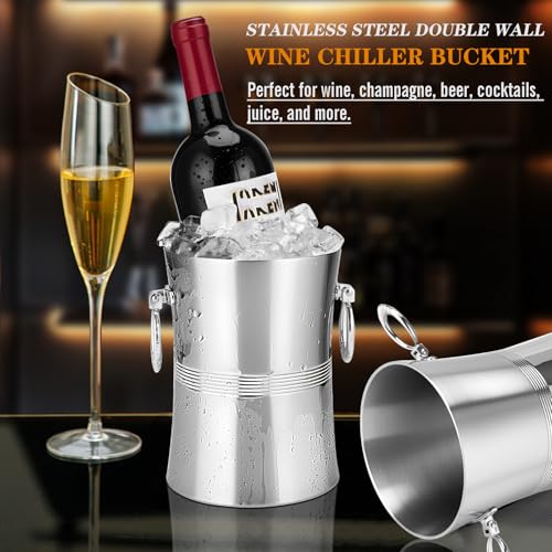 Wine Chiller Bucket, Stainless Steel Double Wall Wine Chillers for Bottles, Champagne Chiller, Ice Bucket Fits Most Standa...