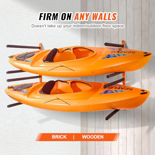VEVOR Wall Kayak Storage Rack, 4-Capacity Wall Mounted Kayak Holders for Kayak Canoe Paddle Board, Kayak Storage Hooks with Adjustable Padded Arms, 400 LBS Load Kayak Hanger for Indoor Outdoor Garage