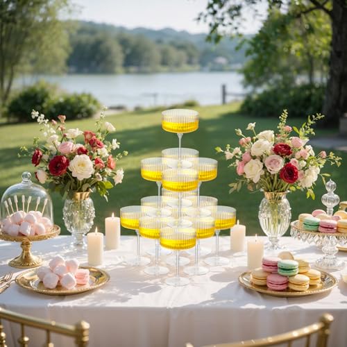 LIYH 20pcs Champagne Glasses 10 Oz Cocktail Coupe Glasses Champagne Flutes Plastic Coupe Cups Disposable Martini Cups Perf...