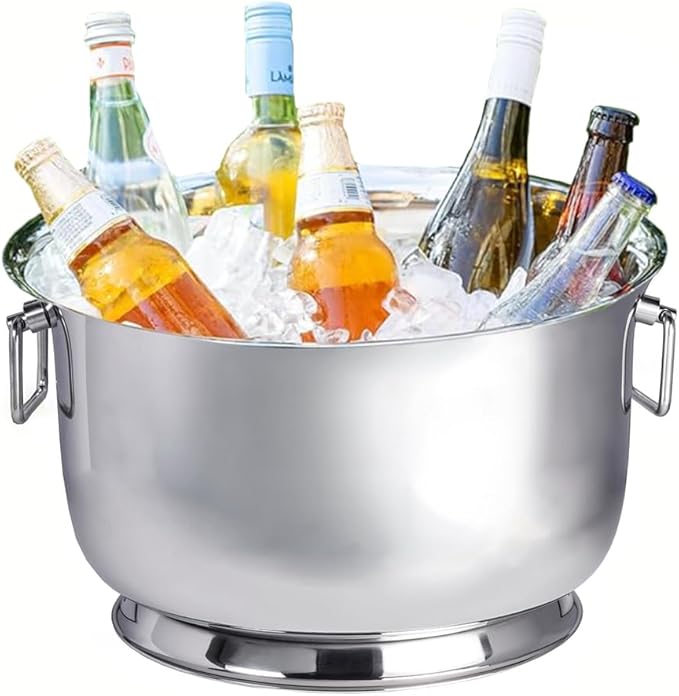 Sol Living Insulated Beverage Tub Large Ice Bucket with Handles Double Wall Stainless Steel Ice Bucket and Cooler for Win...