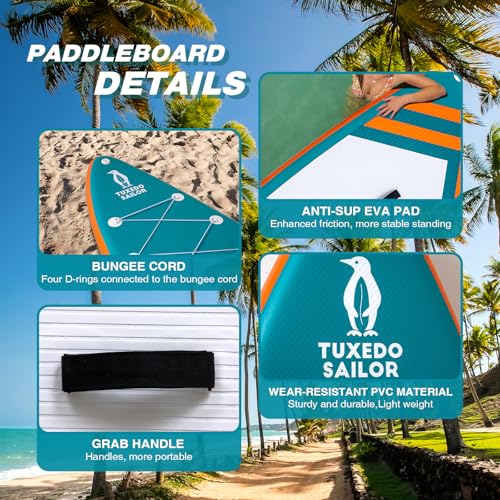 Tuxedo Sailor 10'6"×33"×6" Inflatable Stand Up Paddle Board with Premium SUP Accessories,Paddle Boards for Adults & Youth ...
