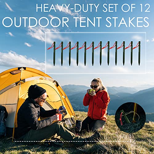 Gold Armour Tent Stakes - 12 Pack Heavy Duty, Lightweight, Camping Stakes Pegs for Outdoor Tent and Tarp, Essential Campin...