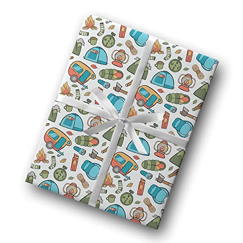 Cute Kawaii Camping Gear Wrapping Paper Premium Father's Day Gift Wrap Camp Birthday Theme Birthday Party Decoration Tent ...