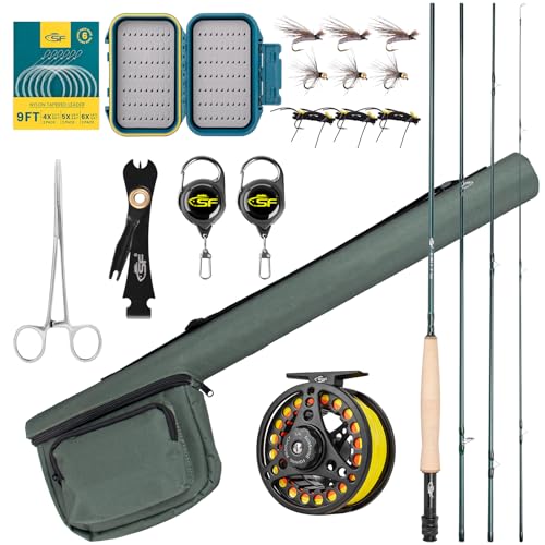 SF Fly Fishing Rod Combo Starter Kit Semi Gloss Green Jade Finish 24T Carbon Fiber Trout Travel Fly Rod with Reel,Fly Rod ...