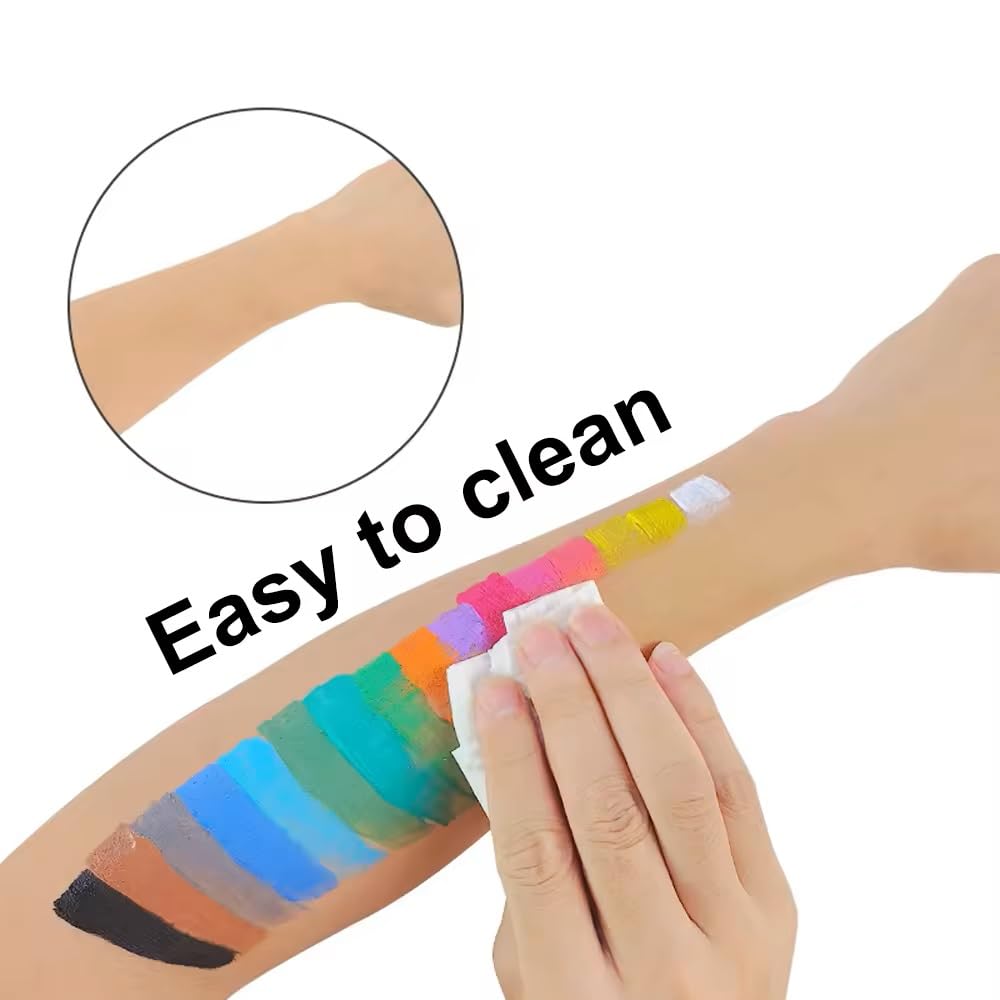 Kids Face Painting Kit, 20 Non-Toxic Water Based Paints, Professional Face and Body Paint Makeup for Sensitive Skin, 4 Stencils, 2 Hair Chaulk Combs, 2 Sponges