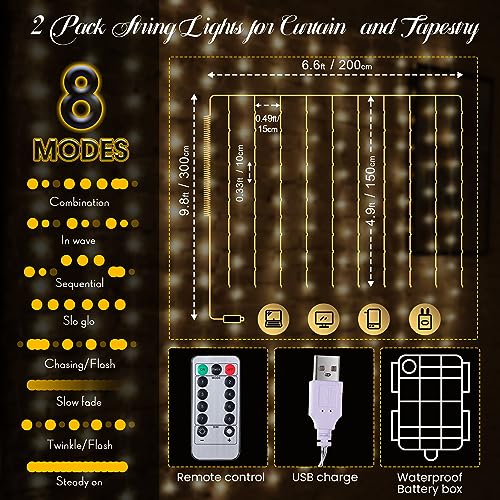 Tuanse 195 LED Curtain Tapestry Lights Backdrop String Lights, 6.5 x 5 Feet Hanging Fairy Curtain Light with 8 Lighting Mo...