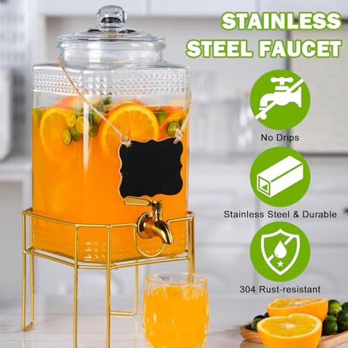 Drink Dispensers for Parties,1.5 Gallon Drink Dispenser,Beverage Dispenser with Stand,Glass Lid and Stainless Steel Spigot...