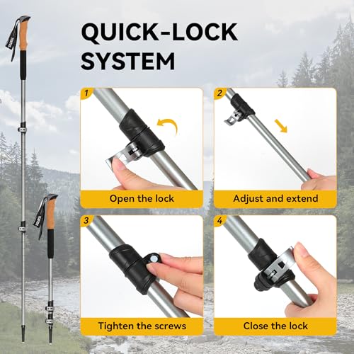 TOBTOS Telescoping Trekking Poles 2 Pack - Adjustable Hiking Sticks & Walking Sticks, 7075 Aluminum with Cork Grips & EVA ...