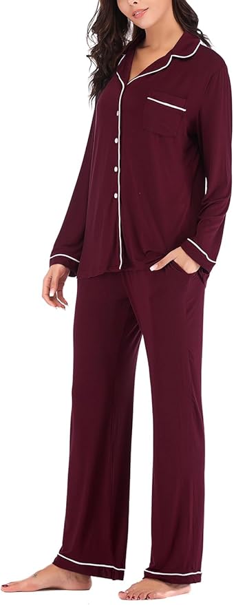 Aamikast Women's Pajama Sets Long Sleeve Button Down Sleepwear Nightwear Soft Pjs Lounge Sets