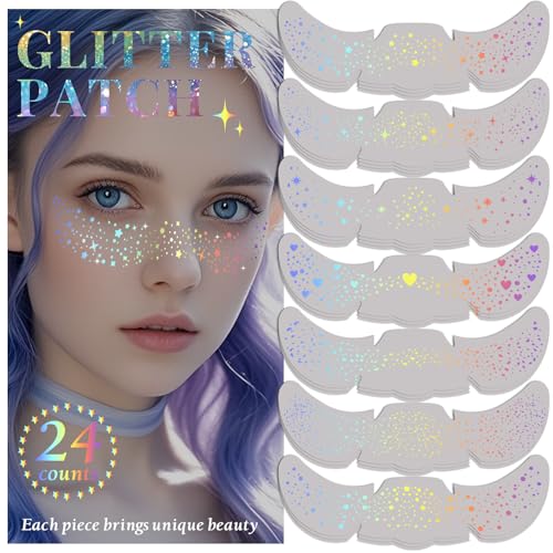 24pcs Glitter Freckles Makeup Patches-Holographic-Face Glitter Speckles, Sparkle Speckles Patches for Women, Cute Sparklin...