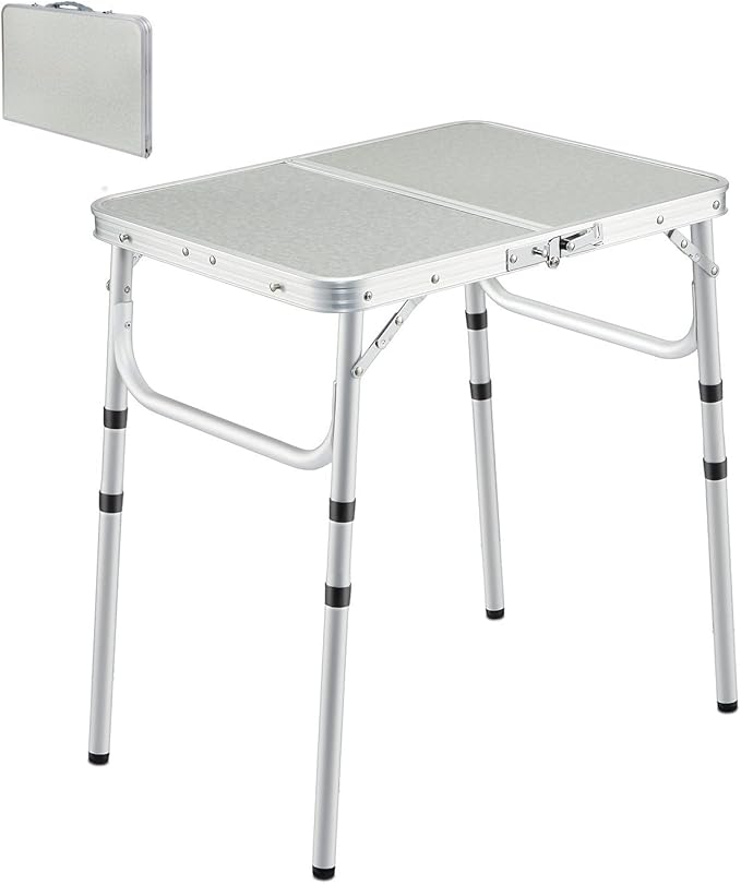 REDCAMP Small Folding Camping Table 2ft, 3 Heights Portable Outdoor Folding Table Aluminum Camp Table Adjustable Height Li...