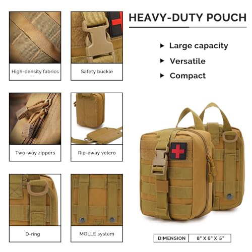 IFAK Trauma First Aid Kit Molle Pouches Emergency Survival Kit for Tactical Military Car Travel Hiking Camping with Vented...