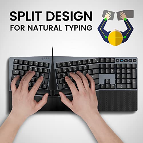 Perixx PERIBOARD-535BR Wired Ergonomic Mechanical Split Keyboard - Low-Profile Brown Tactile Switches - Programmable Featu...