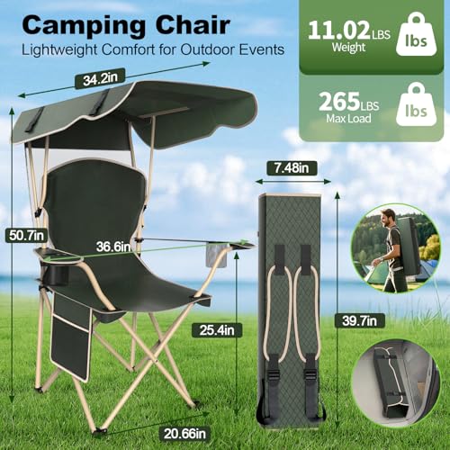 VTOY Portable Camping Chair with Canopy - Folding Chair with Canopy, Durable 600D Oxford Canopy Chair for Camping, Beach, ...