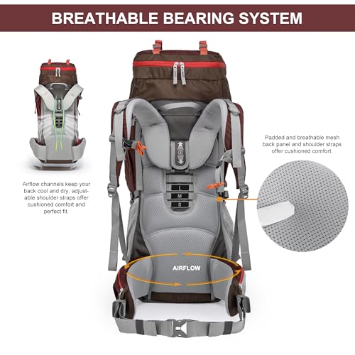 MOUNTAINTOP 70L Internal Frame Backpack Camping Backpacking Hiking Backpack for Men Women with Rain Cover