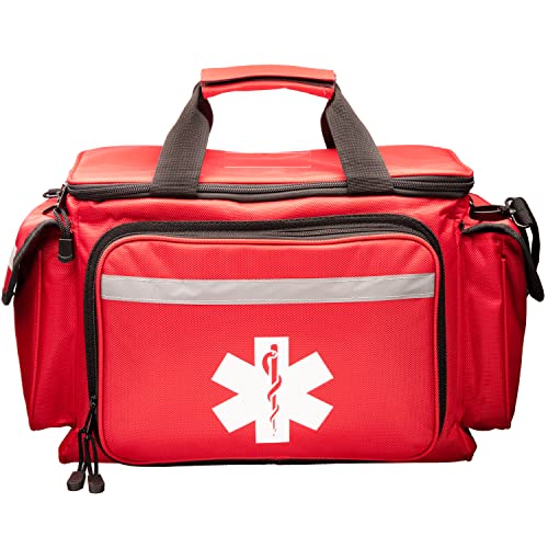 NOVAMEDIC Professional Red Empty Trauma First Aid Medical Bag, 15"x10"x9", Multi Compartment First Responder Carrier for E...