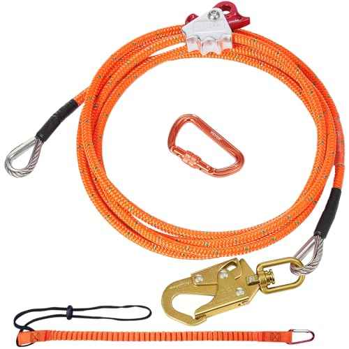 VEVOR 16mm Steel Core Flipline, 12ft(3.6m) Arborist Flipline, Flip Line for Tree Climbing with Alloy Steel Snap Hook & Aluminum Alloy Carabiner, 30KN Breaking Tension for Fall Protection, Tree Climber