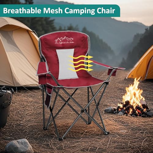 SAILARY Outdoor Folding Camping Chair with Cup Holder, Storage Bag, Large Anti-Sink Feet, 325lbs Capacity, Breathable Mesh...