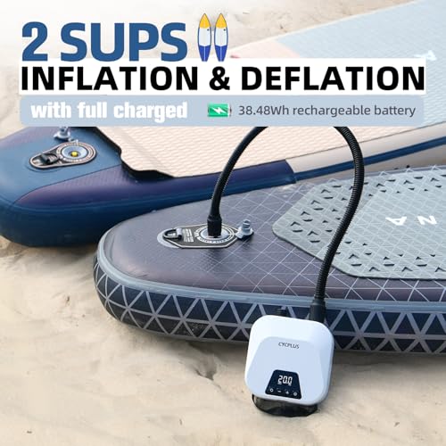CYCPLUS 20PSI High Pressure Smart SUP Air Pump, Rechargeable Battery-Powered, Intelligent Dual Stage Inflation & Deflatio...