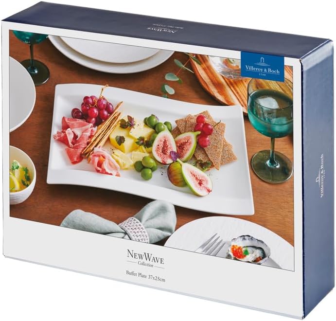 Villeroy & Boch New Wave Large Rectangular Dinner Plate, 15.5 x 9.75 in, Premium Porcelain, White